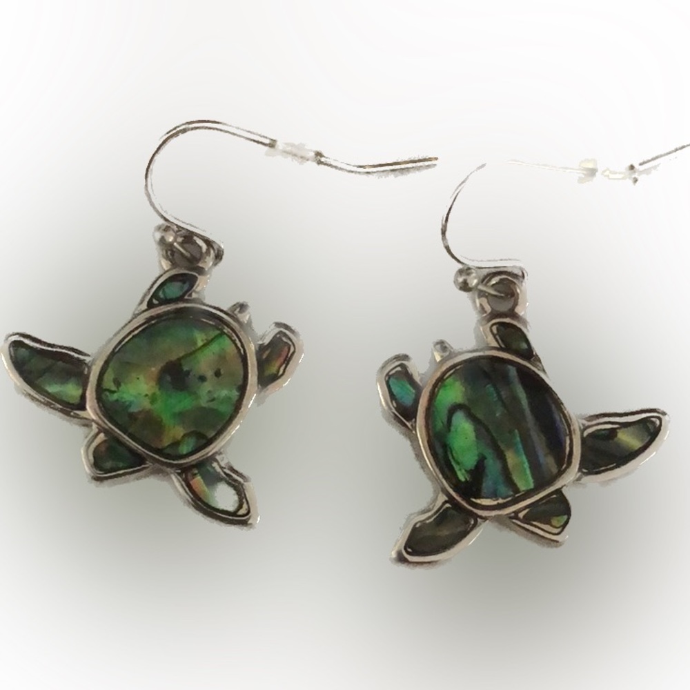 Turtle abalone shell dangle earrings